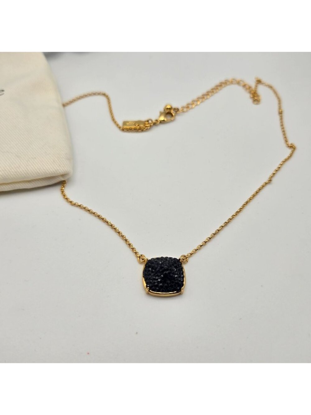 Kate Spade Gold-Tone Necklace Black Pave Square Crystal Pendant